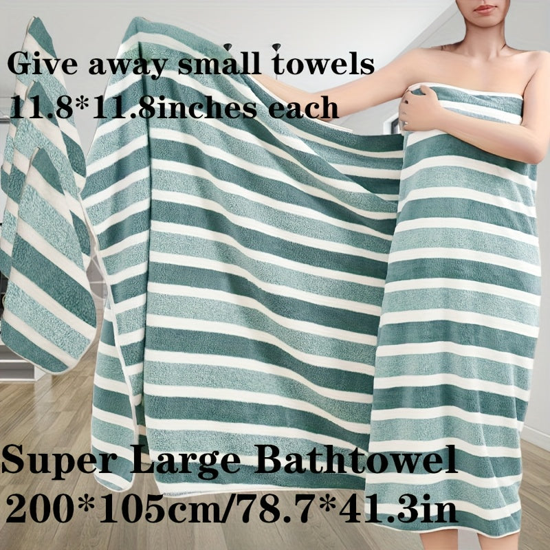 4pcs Set, Extra Large 41.34x78.74inch Star Striped Towel with 1pc, - Includes 3pcs 11.81*11.81inch Square Towels, Strong Absorbency Coral Fiber, Quick-Dry, Non-Shedding, Durable - Perfect for Home, Beach, Outdoor - Ideal Holiday Gift, Towel | Modern Towel