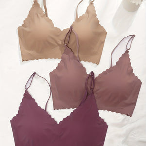 3-Piece Chic Wavy Trim Bralettes - Seamless & Breathable for Daily Comfort | Wireless Intimates Set - Everyday Elegance