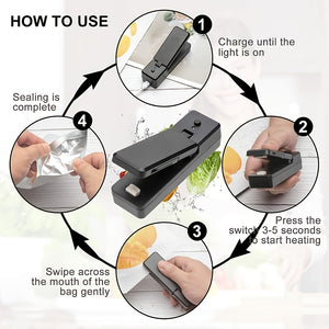 1pc 2 In 1 USB Chargable Mini Bag Sealer Heat Sealers With Cutter Knife Rechargeable Portable Sealer For Plastic Bag Food Storage