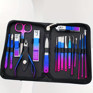 Manicure Set, Stainless Steel Gradient Professional Pedicure Kit Nail Scissors Grooming Kit With Travel Case