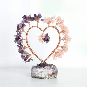 Amethyst Mixed with Rose Quartz Heart Shaped Crystal Money Tree with Amethyst Base Crystal Gift Reiki Healing