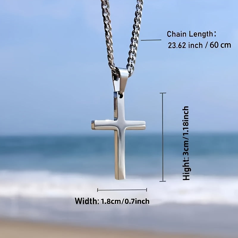 1 Men's Fashionable Cross Pendant Necklace, Plated With 18K Golden Cuban Chain, Stainless Steel Men's Minimalist Casual Necklace