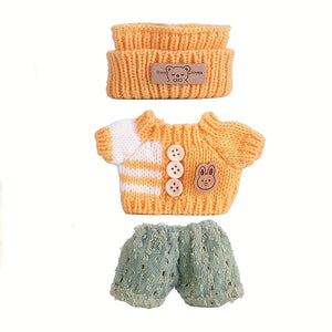 17cm Labubu Doll Clothes For With 3 Outfits - Stylish Fisherman Hat & Sweaters & Pants Or Skirt Set For 17cm Dolls, Adorable BuLabu Accessories For Play & Display (Not Included Shoes & Doll)