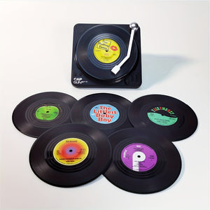 6pcs, Non-Slip Vinyl Record Coasters with Holder - Heat Insulated Cup Mat for Home and Room Decor - Drinkware Accessories