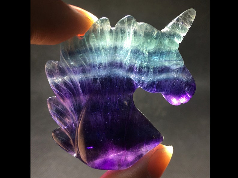 Natural Hand carved Fluorite unicorn Rainbow unicorn Arts and crafts Home decoration 1PC