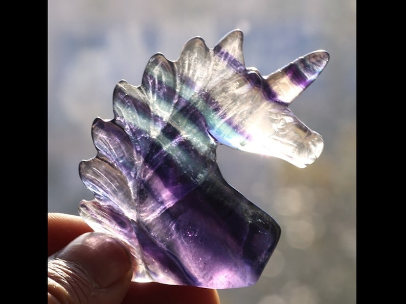 Natural Hand carved Fluorite unicorn Rainbow unicorn Arts and crafts Home decoration 1PC