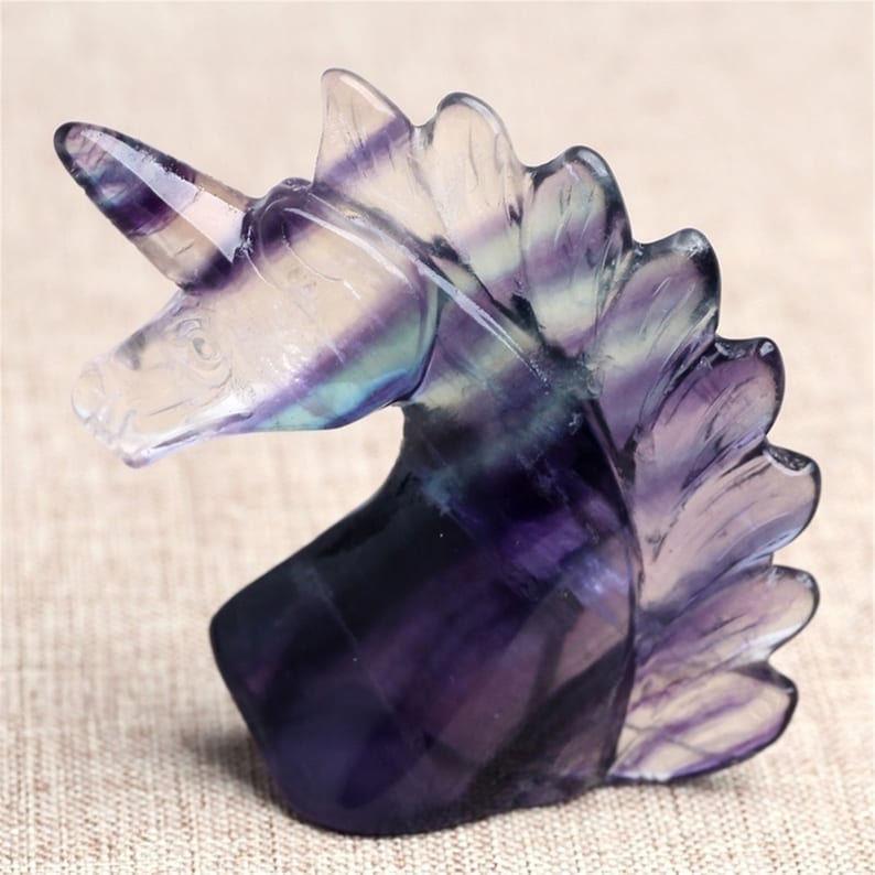 Natural Hand carved Fluorite unicorn Rainbow unicorn Arts and crafts Home decoration 1PC