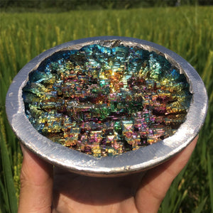 1PC Beautiful Bowl Rainbow Bismuth Specimen,Crystal Ore Mineral Product,Handmade Rainbow Bismuth Crystals,Metal Mineral Specimen 300g+