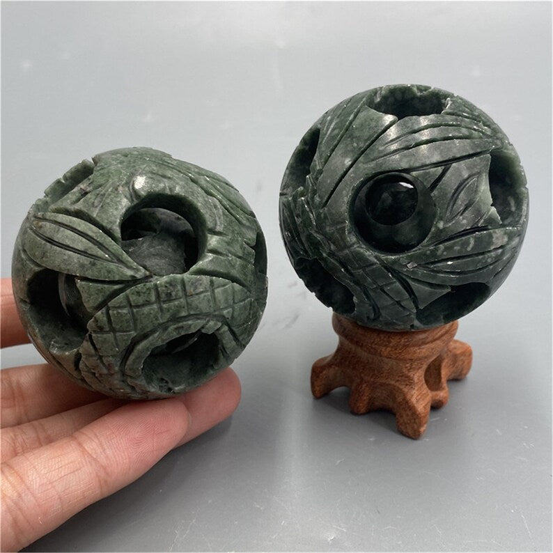 1.5' Natural Rare Hand carved Fortune ball，Fortune ball，Crystal Collection，（Internally can mobile）Special gifts for Halloween