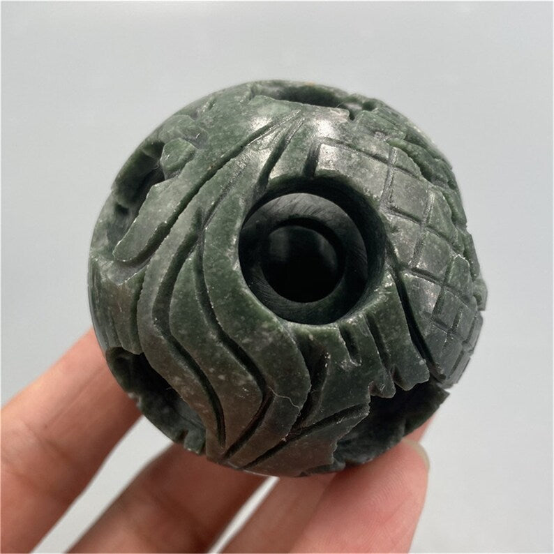 1.5' Natural Rare Hand carved Fortune ball，Fortune ball，Crystal Collection，（Internally can mobile）Special gifts for Halloween