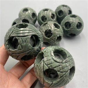 1.5' Natural Rare Hand carved Fortune ball，Fortune ball，Crystal Collection，（Internally can mobile）Special gifts for Halloween