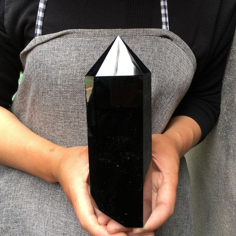 400g+ Natural obsidian Tower，Obsidian obelisk，crystal mineral wand point，healing random，Energy column，