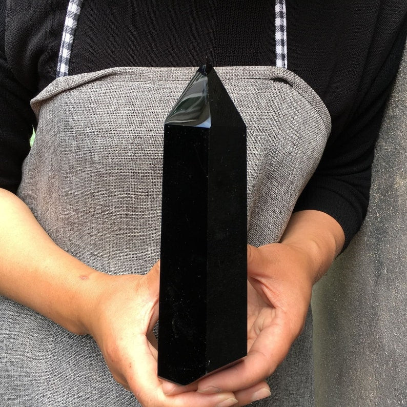400g+ Natural obsidian Tower，Obsidian obelisk，crystal mineral wand point，healing random，Energy column，