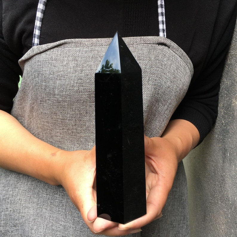 400g+ Natural obsidian Tower，Obsidian obelisk，crystal mineral wand point，healing random，Energy column，
