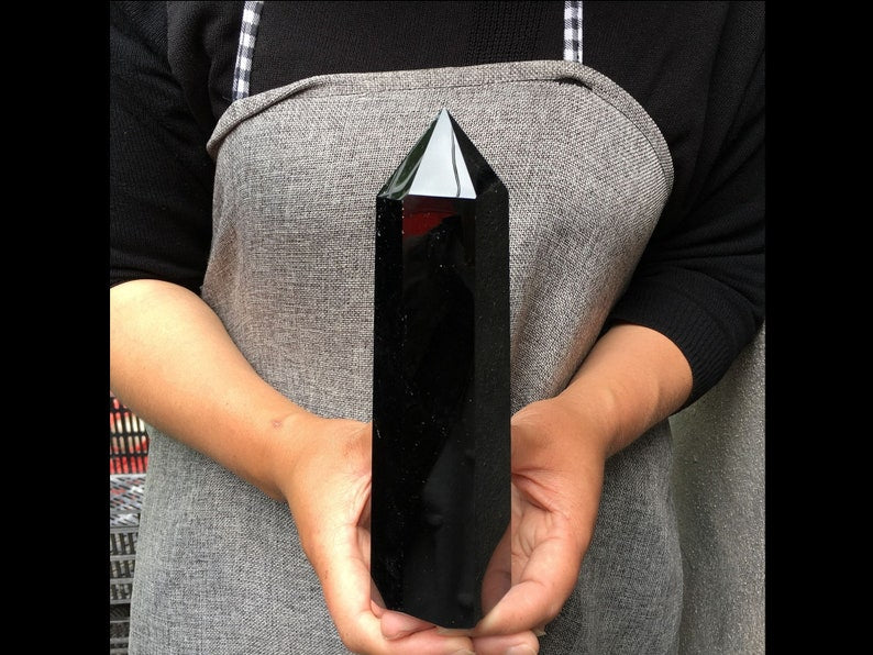400g+ Natural obsidian Tower，Obsidian obelisk，crystal mineral wand point，healing random，Energy column，
