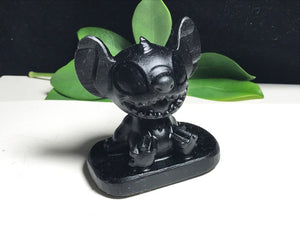 Natural Obsidian Crystal Stitch,Hand Carved,Cartoon Characters, Crystal skull Healing L121116