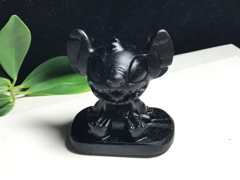 Natural Obsidian Crystal Stitch,Hand Carved,Cartoon Characters, Crystal skull Healing L121116
