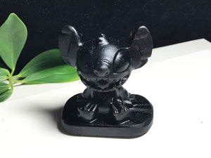 Natural Obsidian Crystal Stitch,Hand Carved,Cartoon Characters, Crystal skull Healing L121116