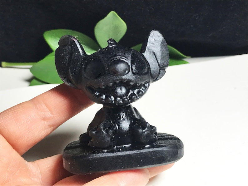 Natural Obsidian Crystal Stitch,Hand Carved,Cartoon Characters, Crystal skull Healing L121116