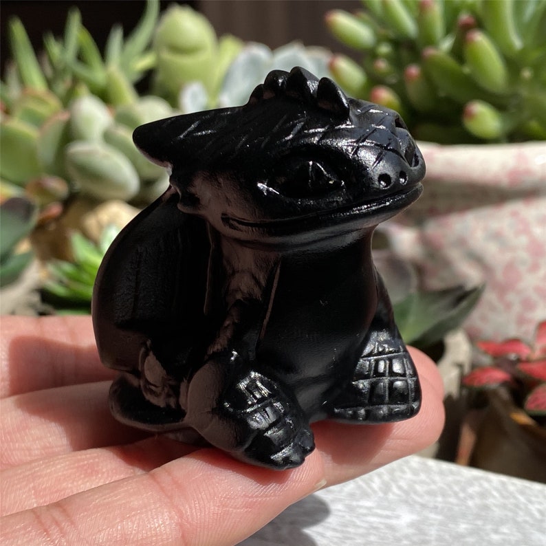 2PC Natural crystal Obsidian Dragon，Hand carved，Mother's day gift，Crystal Dragon，Quartz Crystal，Crystal ornament，Crystal Healing