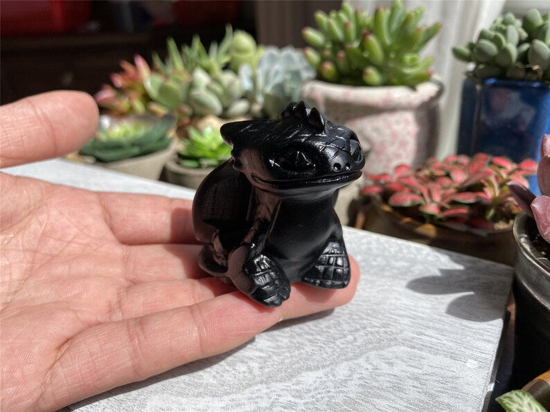 2PC Natural crystal Obsidian Dragon，Hand carved，Mother's day gift，Crystal Dragon，Quartz Crystal，Crystal ornament，Crystal Healing