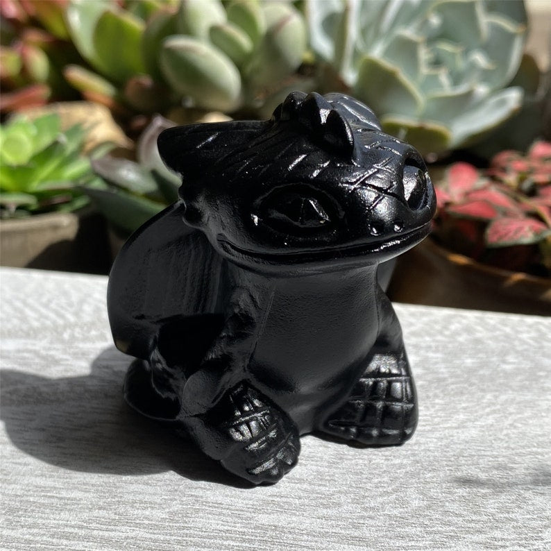 2PC Natural crystal Obsidian Dragon，Hand carved，Mother's day gift，Crystal Dragon，Quartz Crystal，Crystal ornament，Crystal Healing