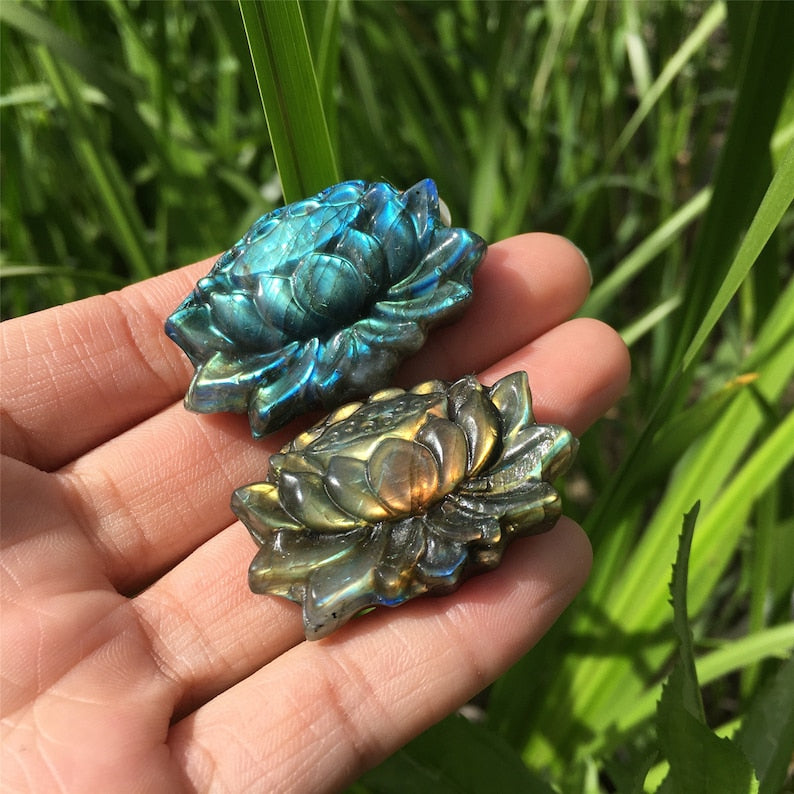 2pcs Natural labradorite lotus,Quartz Crystal lotus,Crystal pendant,Rock,Gem,Home decoration,Crystal carving,Reiki Healing,Crystal gift 20g+