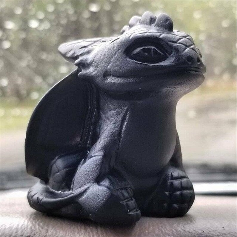 2PC Natural crystal Obsidian Dragon，Hand carved，Mother's day gift，Crystal Dragon，Quartz Crystal，Crystal ornament，Crystal Healing