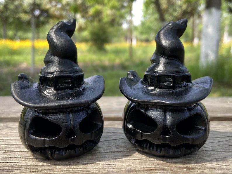 3'' Natural Hand carved Obsidian pumpkin，Halloween gift，crystal skull，quartz crystal，crystal pumpkin Flurescent lamp（USBport）