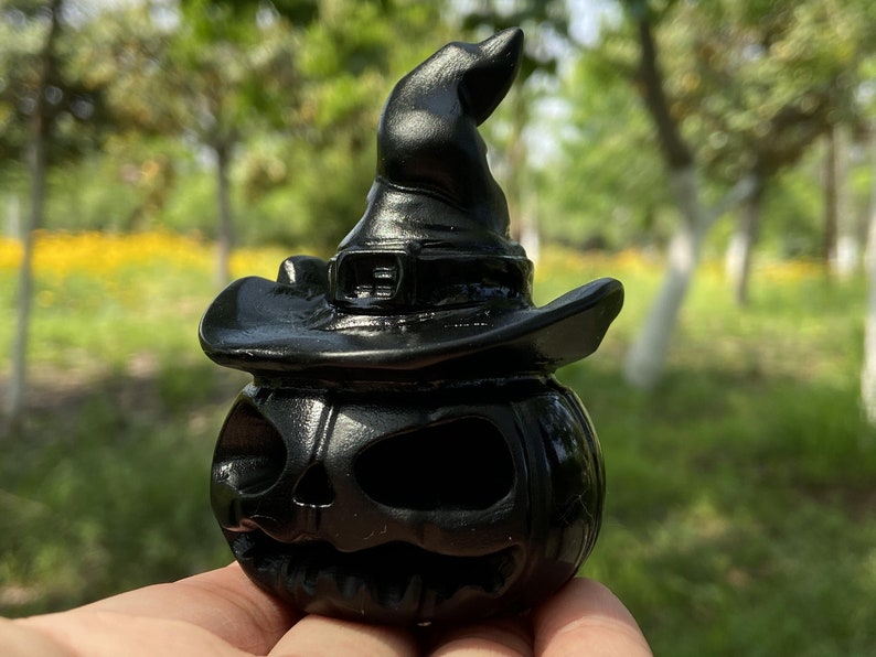 3'' Natural Hand carved Obsidian pumpkin，Halloween gift，crystal skull，quartz crystal，crystal pumpkin Flurescent lamp（USBport）
