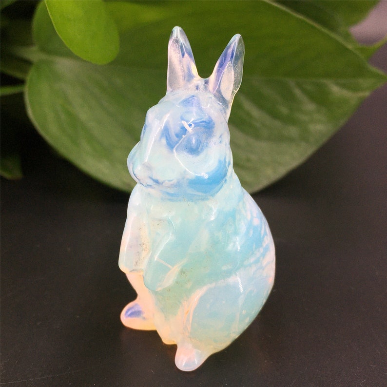 1pc Hand carving Opalite Rabbit,Quartz Crystal rabbit,Mineral Specimen,Rock,Home decoration,Quartz animals,Reiki Healing,Crystal gifts 45g+
