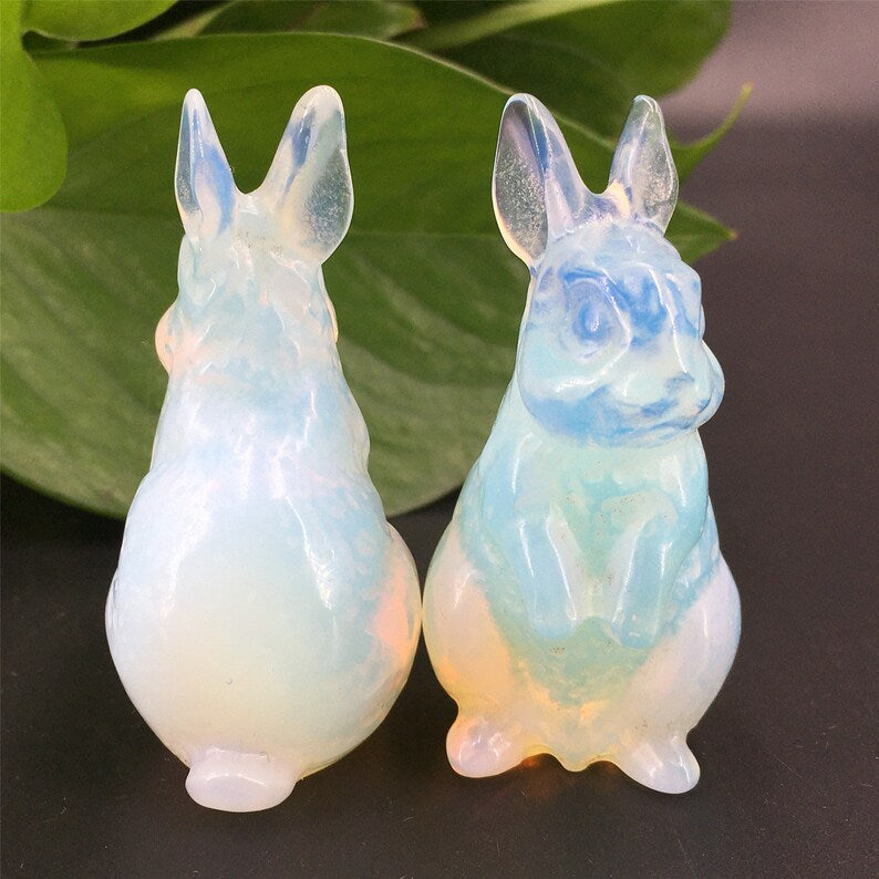 1pc Hand carving Opalite Rabbit,Quartz Crystal rabbit,Mineral Specimen,Rock,Home decoration,Quartz animals,Reiki Healing,Crystal gifts 45g+