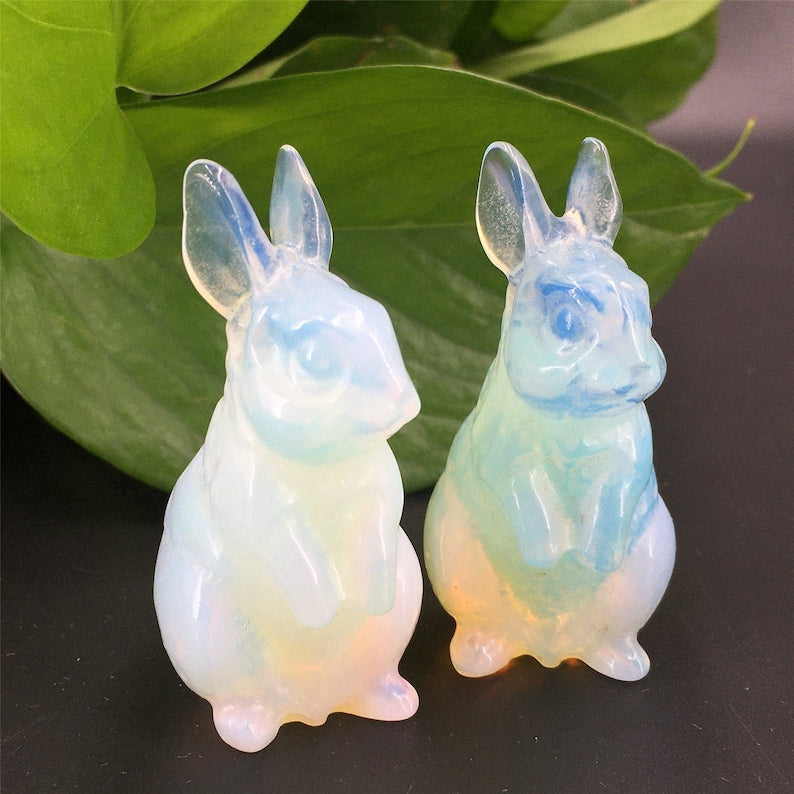 1pc Hand carving Opalite Rabbit,Quartz Crystal rabbit,Mineral Specimen,Rock,Home decoration,Quartz animals,Reiki Healing,Crystal gifts 45g+