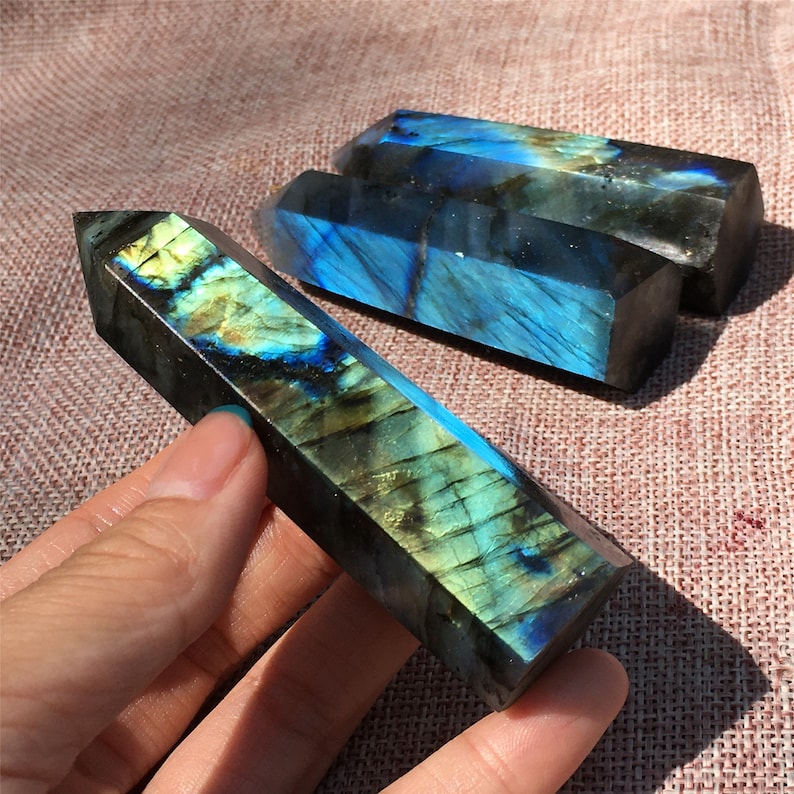 1pc Natural labradorite Obelisk,Crystal Wand Point,Crystal healing,Rock,Home Decoration,Energy pillar,Mineral Specimen,Reiki Healing 70g+
