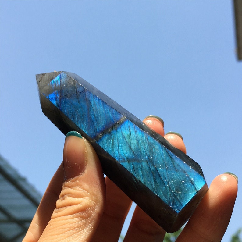 1pc Natural labradorite Obelisk,Crystal Wand Point,Crystal healing,Rock,Home Decoration,Energy pillar,Mineral Specimen,Reiki Healing 70g+