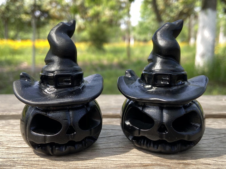 3'' Natural Hand carved Obsidian pumpkin，Halloween gift，crystal skull，quartz crystal，crystal pumpkin Flurescent lamp（USBport）