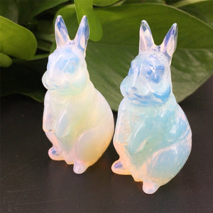1pc Hand carving Opalite Rabbit,Quartz Crystal rabbit,Mineral Specimen,Rock,Home decoration,Quartz animals,Reiki Healing,Crystal gifts 45g+