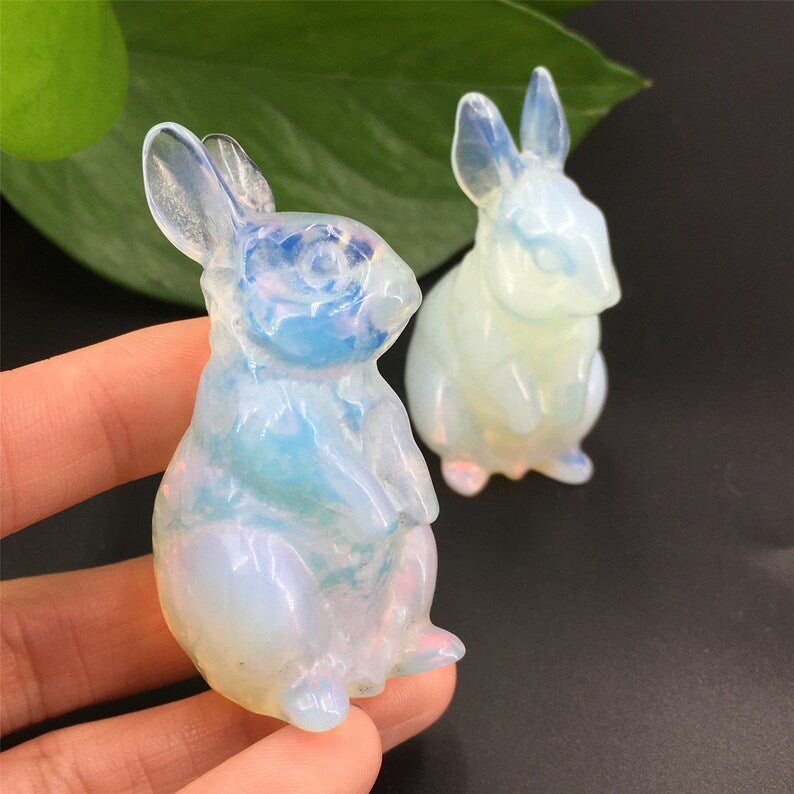 1pc Hand carving Opalite Rabbit,Quartz Crystal rabbit,Mineral Specimen,Rock,Home decoration,Quartz animals,Reiki Healing,Crystal gifts 45g+