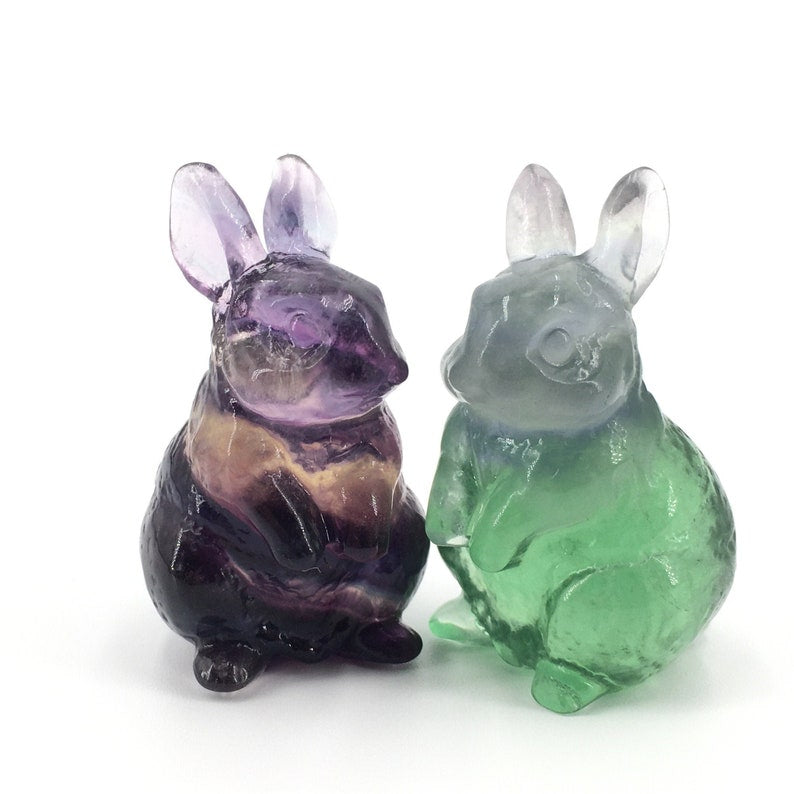 2pcs Natural Fluorite Rabbit,Quartz Crystal Rabbit,Quartz Crystal Animals,Crystal Carving,Home decoration,Crystal healing,Crystal gifts 50g+