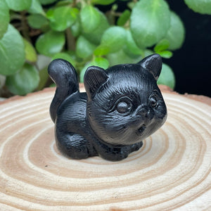 Obsidian Crystal Carved Cat ,Carving kitten Figurine ,Housewarming Gift, Home Decor #051639