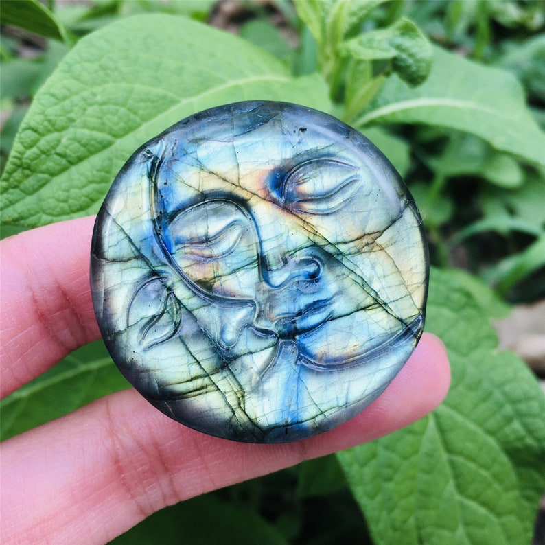 1PC Natural Labradorite Sun Moon,Quartz Crystal Sun Moon,Crystal Carved,Mineral samples,Home Decoration,Reiki healing,Crystal Gifts 30g+