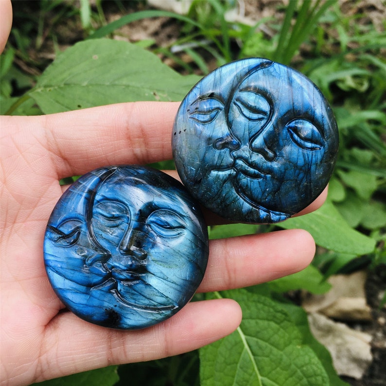 1PC Natural Labradorite Sun Moon,Quartz Crystal Sun Moon,Crystal Carved,Mineral samples,Home Decoration,Reiki healing,Crystal Gifts 30g+