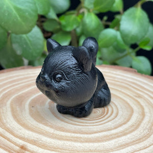 Obsidian Crystal Carved Cat ,Carving kitten Figurine ,Housewarming Gift, Home Decor #051639