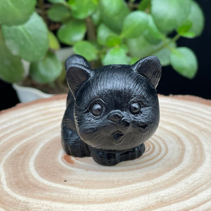 Obsidian Crystal Carved Cat ,Carving kitten Figurine ,Housewarming Gift, Home Decor #051639