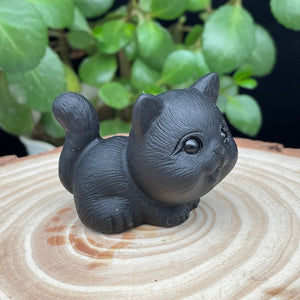 Obsidian Crystal Carved Cat ,Carving kitten Figurine ,Housewarming Gift, Home Decor #051639