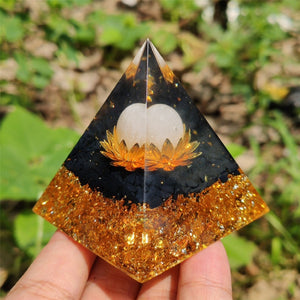 Clear Quartz Sphere&Obsidian Energy Seal,HEALING Crystal,Reiki Orgone Pyramid,Chakra EMF Protection,Home Decoration,Resin Gifts 80g+