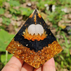 Clear Quartz Sphere&Obsidian Energy Seal,HEALING Crystal,Reiki Orgone Pyramid,Chakra EMF Protection,Home Decoration,Resin Gifts 80g+