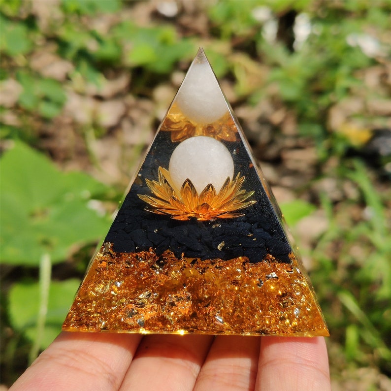 Clear Quartz Sphere&Obsidian Energy Seal,HEALING Crystal,Reiki Orgone Pyramid,Chakra EMF Protection,Home Decoration,Resin Gifts 80g+