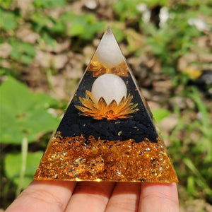 Clear Quartz Sphere&Obsidian Energy Seal,HEALING Crystal,Reiki Orgone Pyramid,Chakra EMF Protection,Home Decoration,Resin Gifts 80g+