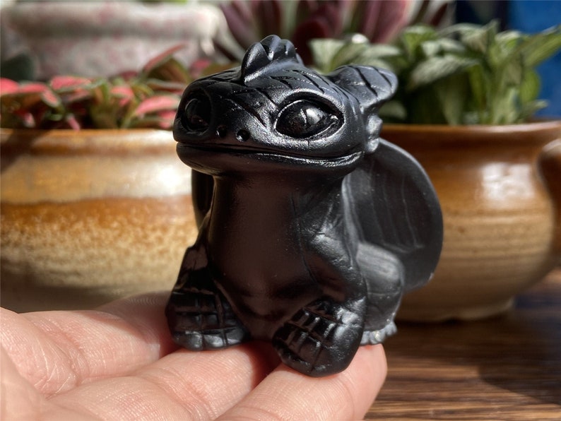 2PC Natural crystal Obsidian Dragon，Hand carved，Mother's day gift，Crystal Dragon，Quartz Crystal，Crystal ornament，Crystal Healing